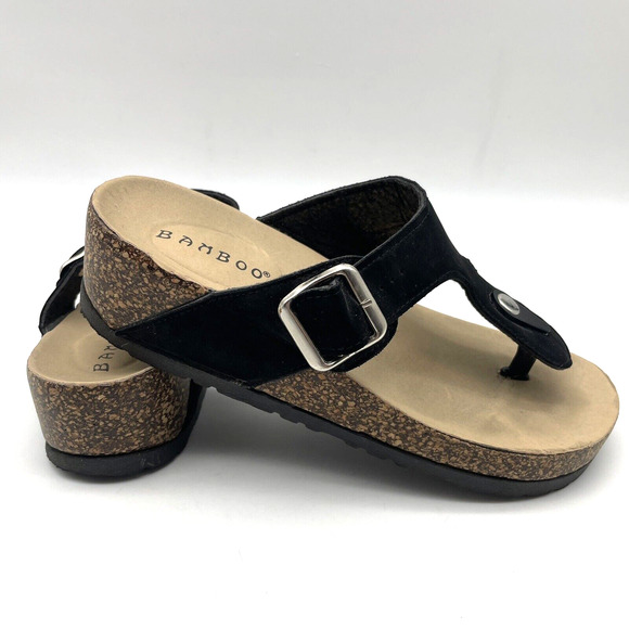 Bamboo Black Faux Suede Platform Thong Flip Flop Sandals Women's Size 7.5 38 - Picture 11 of 16